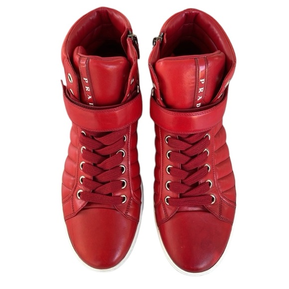 Prada Mens Leather High Top Sneakers Shoes - Picture 4 of 13